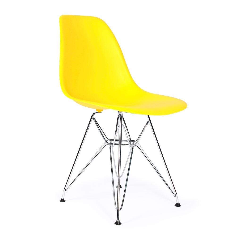 Reproduction Eiffel DSR, chaise à dîner, en polypropylène, bois et métal,  jaune, métal chrome