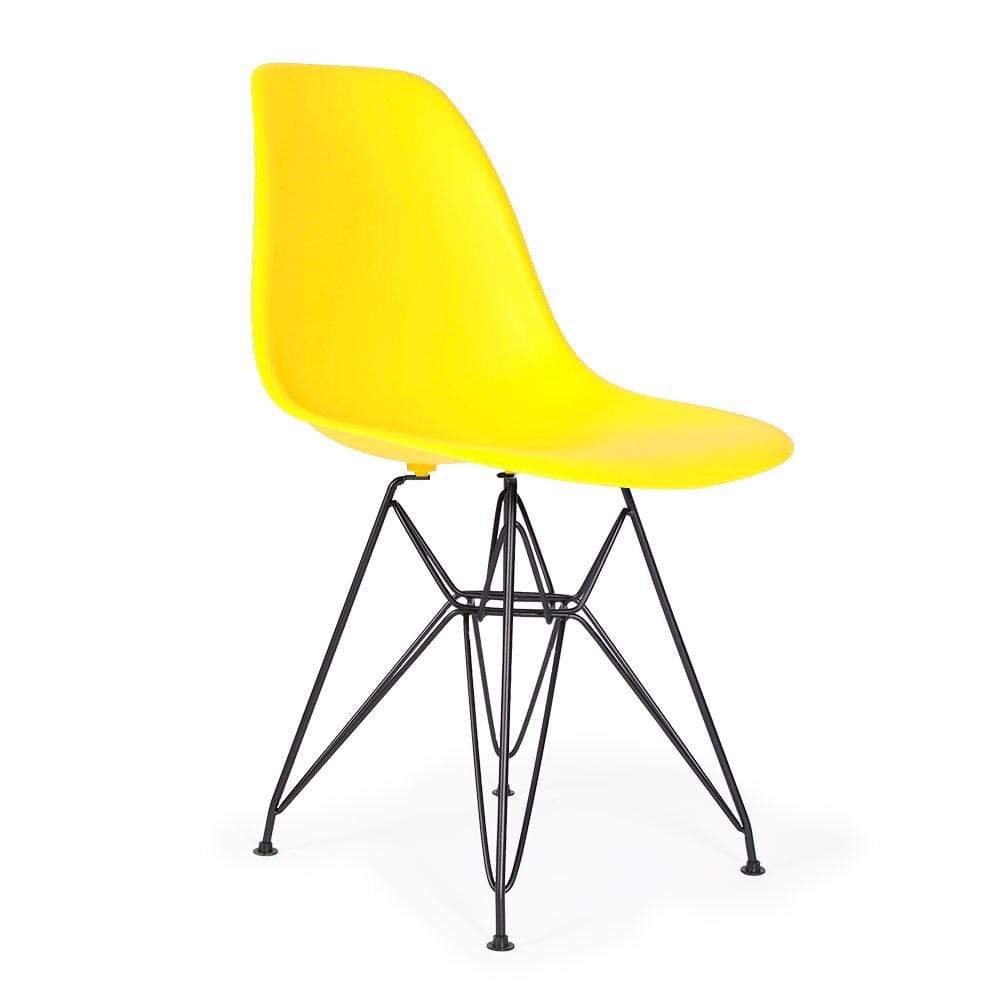 Reproduction Eiffel DSR, chaise à dîner, en polypropylène, bois et métal,  jaune, métal noir