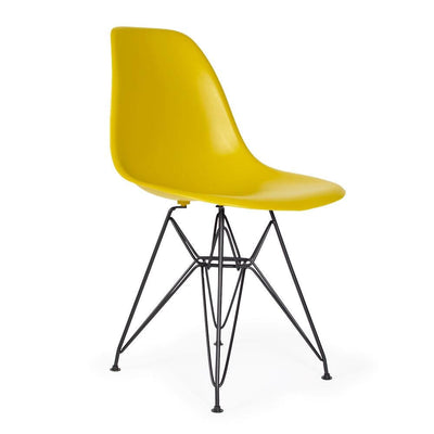 Reproduction Eiffel DSR, chaise à dîner, en polypropylène, bois et métal,  jaune moutarde, métal noir