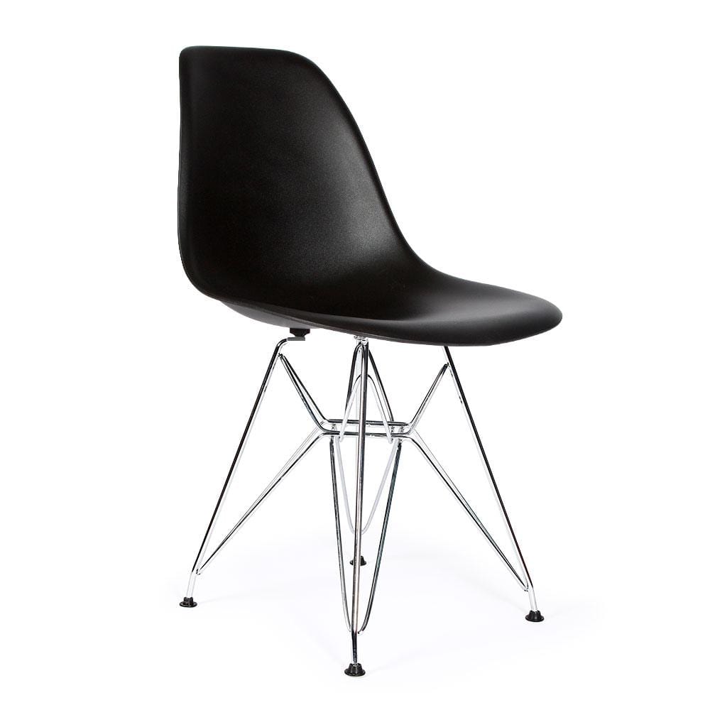 Reproduction Eiffel DSR, chaise à dîner, en polypropylène, bois et métal,  noir, métal chrome
