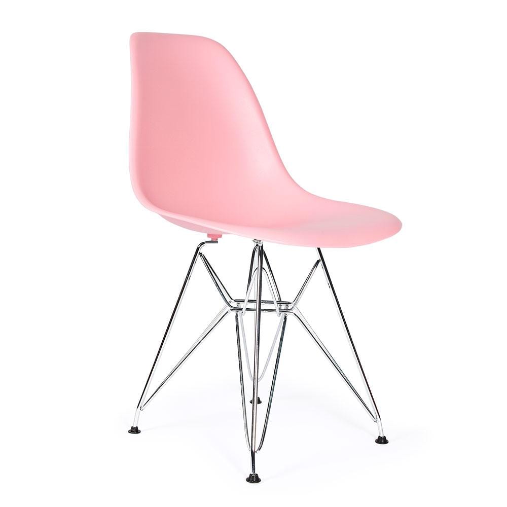 Reproduction Eiffel DSR, chaise à dîner, en polypropylène, bois et métal,  rose pâle, métal chrome