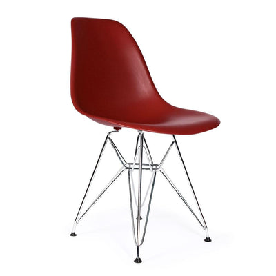 Reproduction Eiffel DSR, chaise à dîner, en polypropylène, bois et métal,  rouge merlot, métal chrome