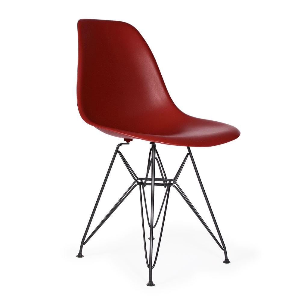 Reproduction Eiffel DSR, chaise à dîner, en polypropylène, bois et métal,  rouge merlot, métal noir