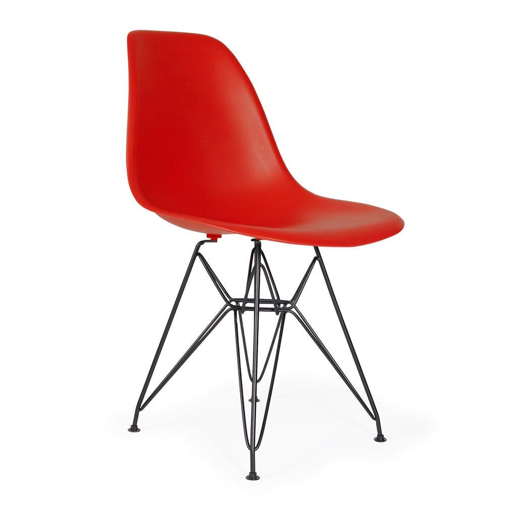 Reproduction Eiffel DSR, chaise à dîner, en polypropylène, bois et métal,  rouge, métal noir