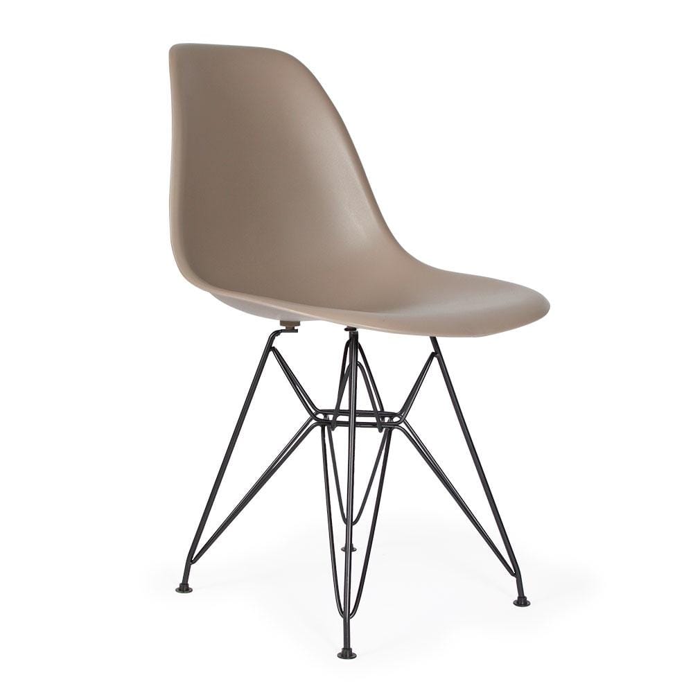 Reproduction Eiffel DSR, chaise à dîner, en polypropylène, bois et métal,  taupe, métal noir