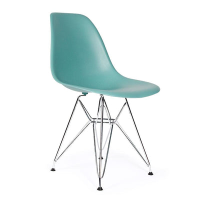 Reproduction Eiffel DSR, chaise à dîner, en polypropylène, bois et métal,  vert écume, métal chrome