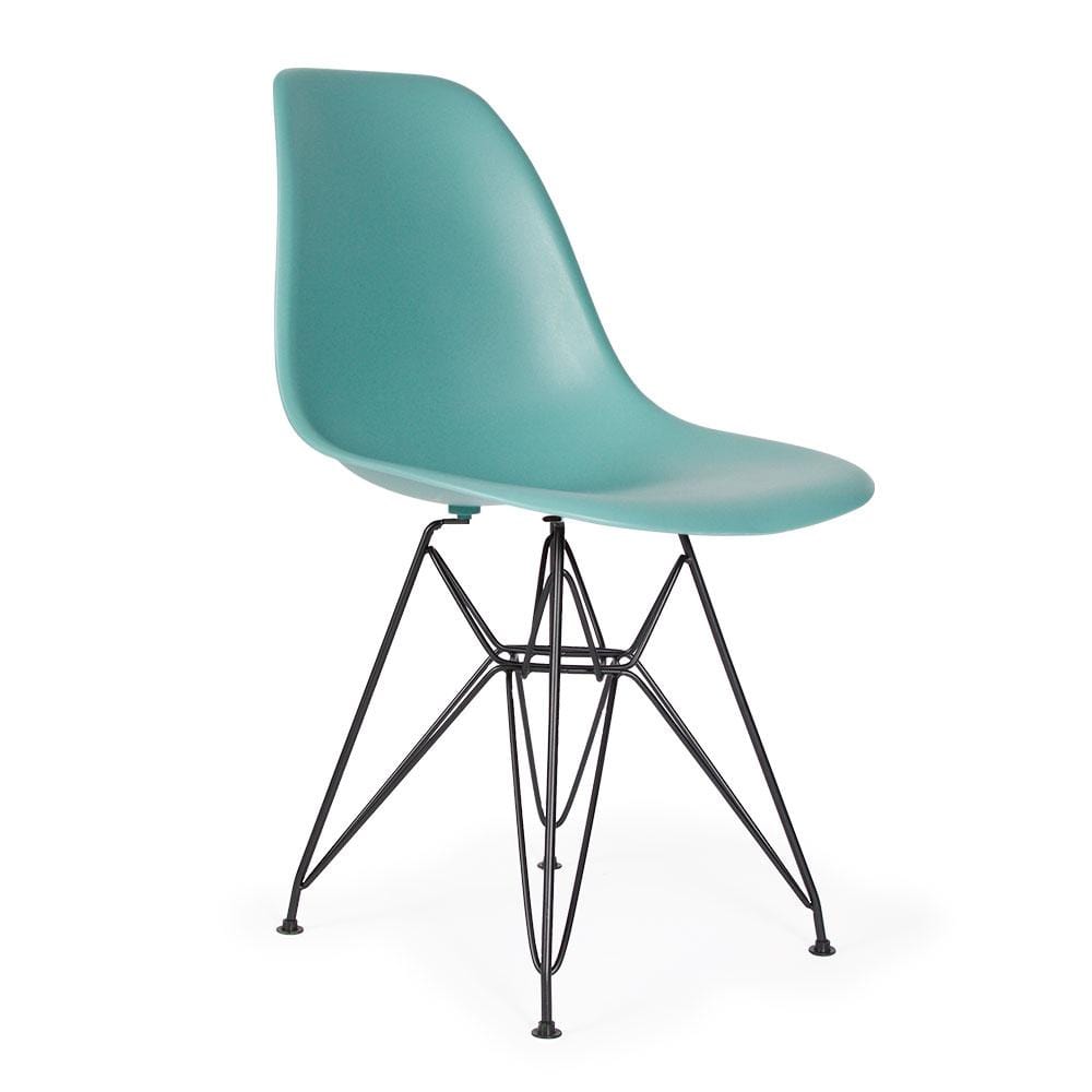 Reproduction Eiffel DSR, chaise à dîner, en polypropylène, bois et métal,  vert écume, métal noir