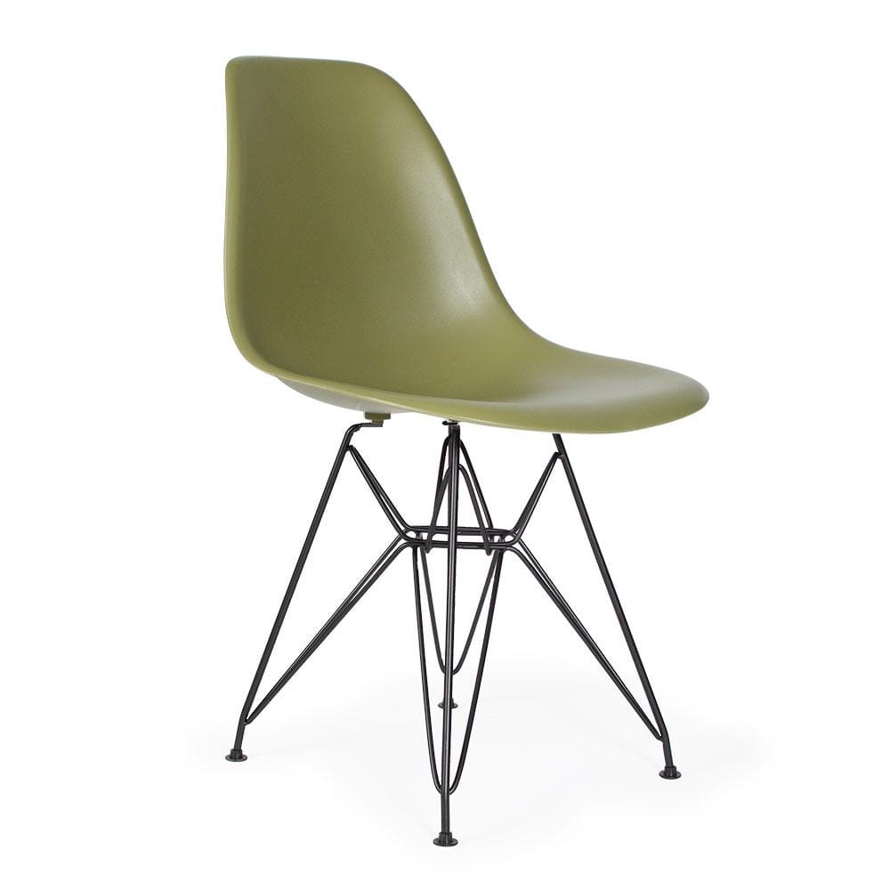 Reproduction Eiffel DSR, chaise à dîner, en polypropylène, bois et métal,  vert kaki, métal noir