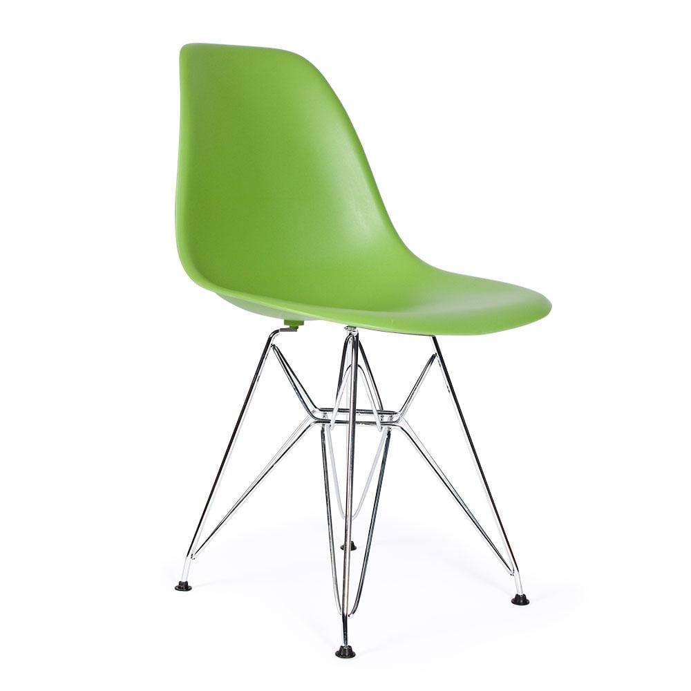 Reproduction Eiffel DSR, chaise à dîner, en polypropylène, bois et métal,  vert lime, métal chrome