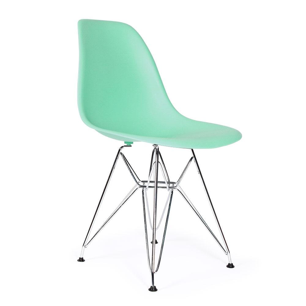 Reproduction Eiffel DSR, chaise à dîner, en polypropylène, bois et métal,  vert menthe, métal chrome