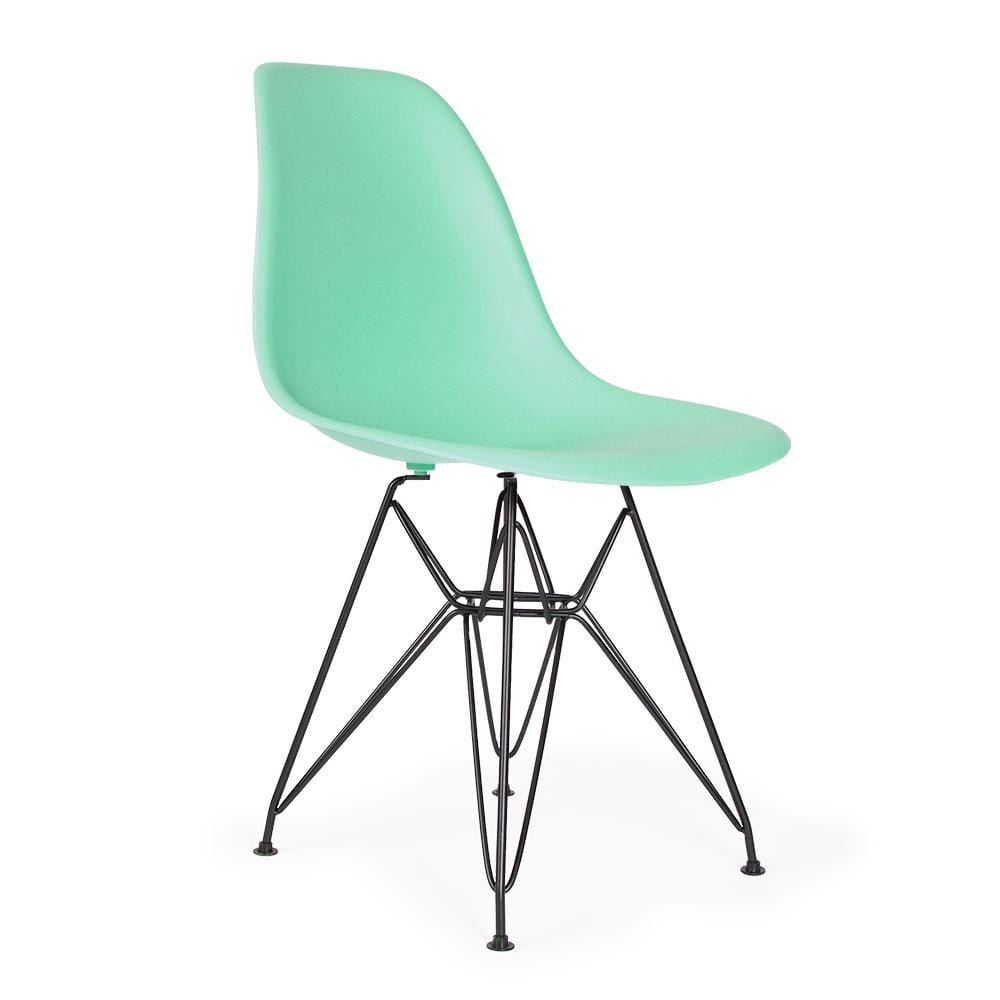 Reproduction Eiffel DSR, chaise à dîner, en polypropylène, bois et métal,  vert menthe, métal noir