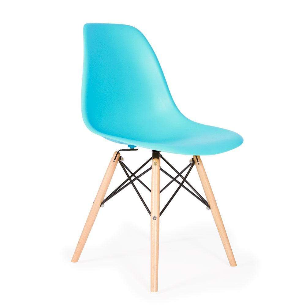 Reproduction Eiffel DSW, chaise à dîner, en polypropylène, bois et métal,  bleu aqua, naturel
