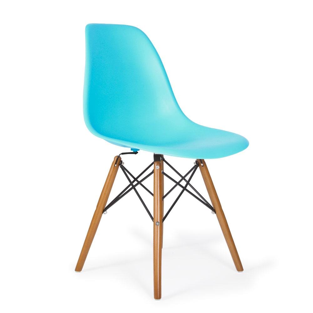 Reproduction Eiffel DSW, chaise à dîner, en polypropylène, bois et métal,  bleu aqua, noyer