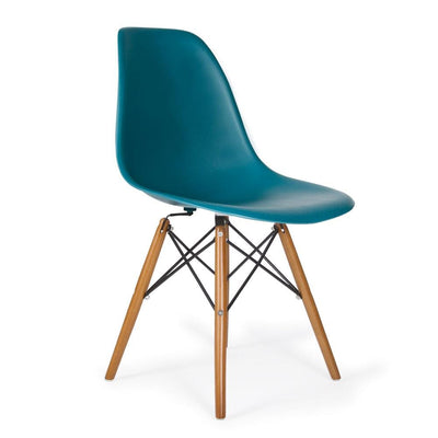 Reproduction Eiffel DSW, chaise à dîner, en polypropylène, bois et métal,  bleu ardoise, noyer