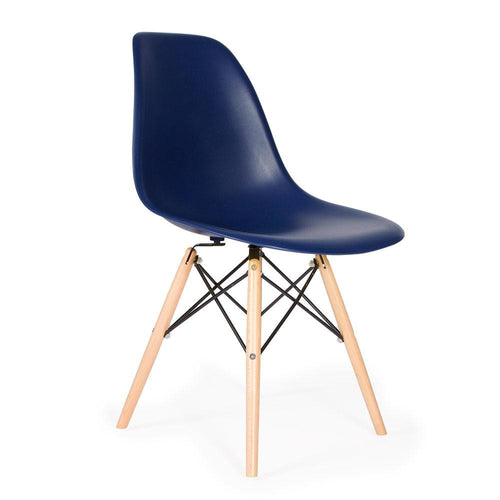 Reproduction Eiffel DSW, chaise à dîner, en polypropylène, bois et métal,  bleu marin, naturel