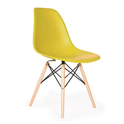 Reproduction Eiffel DSW, chaise à dîner, en polypropylène, bois et métal,  jaune moutarde, naturel