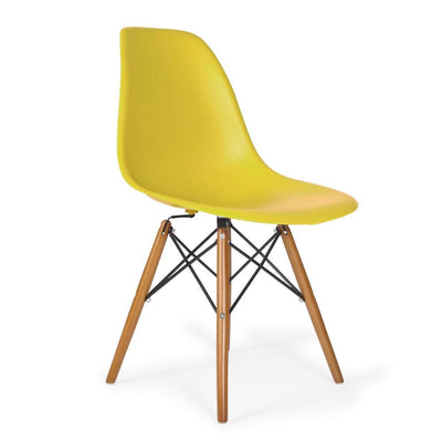 Reproduction Eiffel DSW, chaise à dîner, en polypropylène, bois et métal,  jaune moutarde, noyer