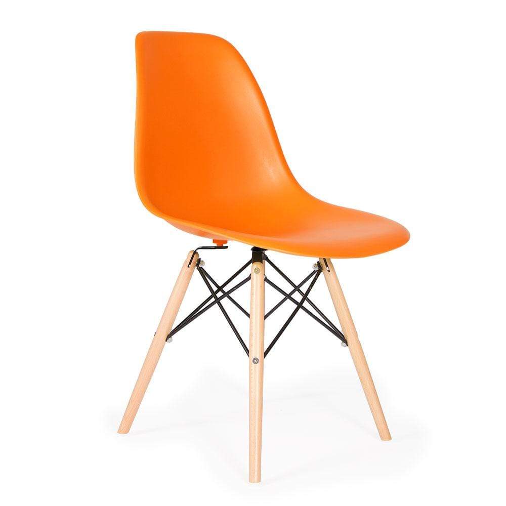 Reproduction Eiffel DSW, chaise à dîner, en polypropylène, bois et métal,  orange, naturel
