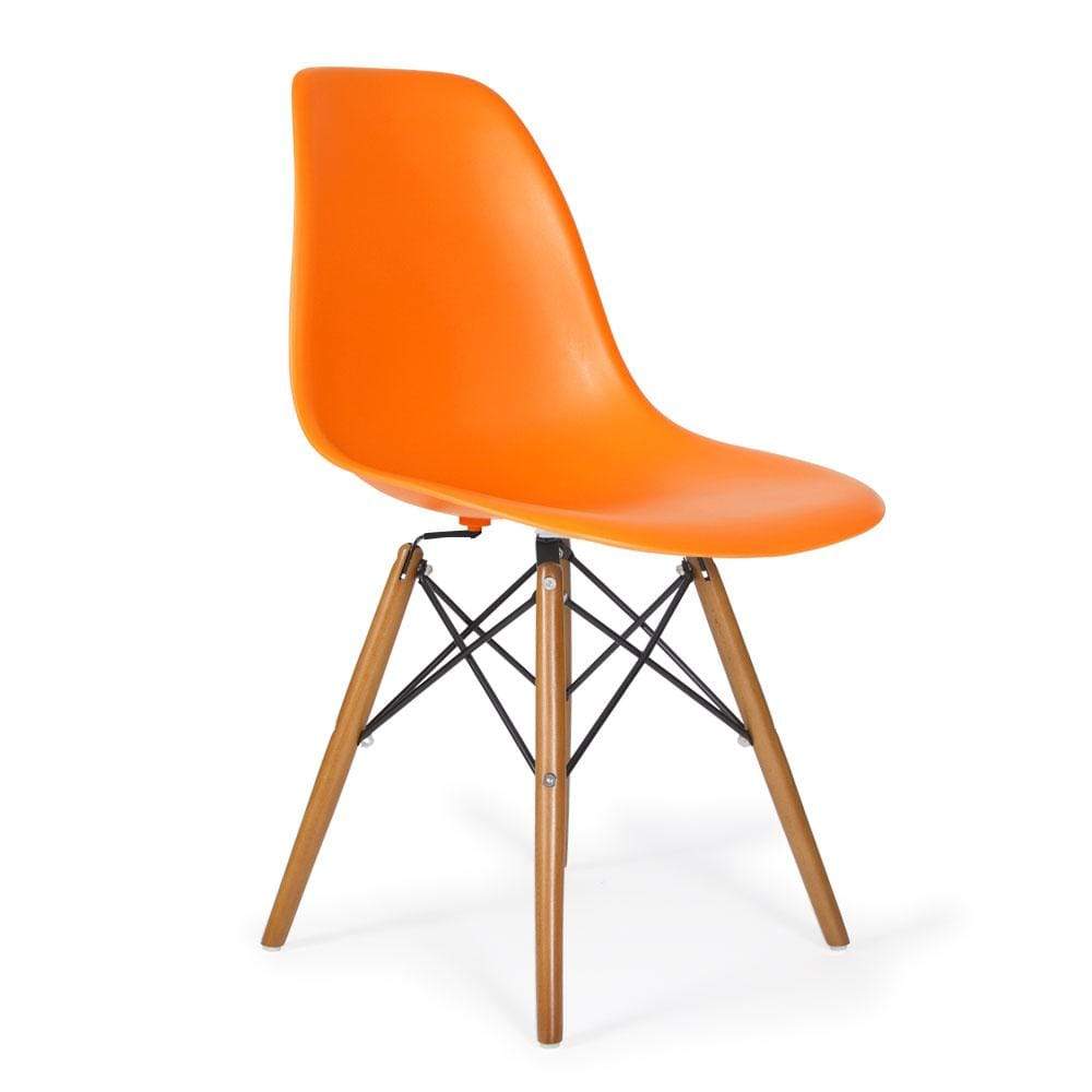 Reproduction Eiffel DSW, chaise à dîner, en polypropylène, bois et métal,  orange, noyer
