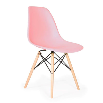Reproduction Eiffel DSW, chaise à dîner, en polypropylène, bois et métal,  rose pâle, naturel
