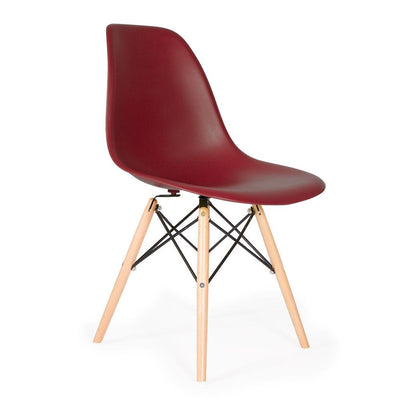 Reproduction Eiffel DSW, chaise à dîner, en polypropylène, bois et métal,  rouge merlot, naturel