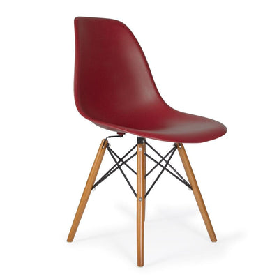 Reproduction Eiffel DSW, chaise à dîner, en polypropylène, bois et métal,  rouge merlot, noyer