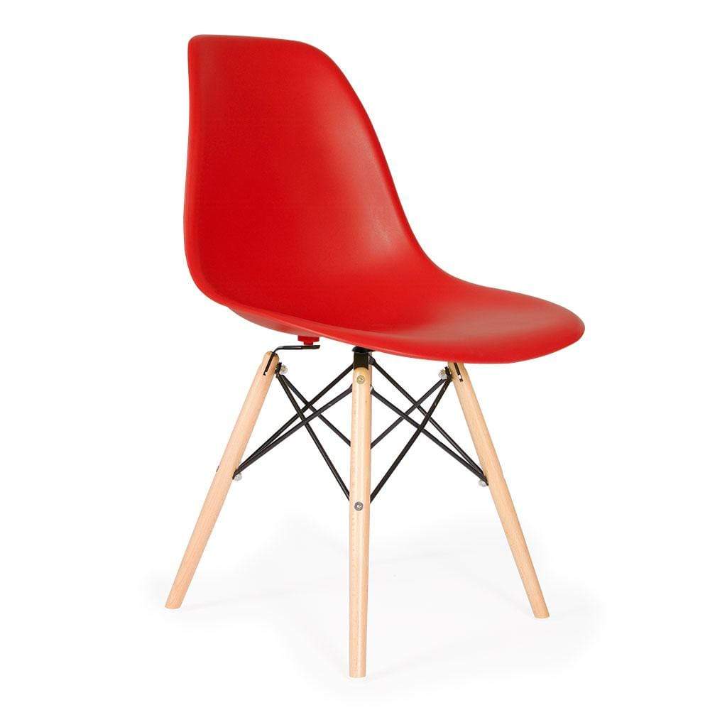 Reproduction Eiffel DSW, chaise à dîner, en polypropylène, bois et métal,  rouge, naturel