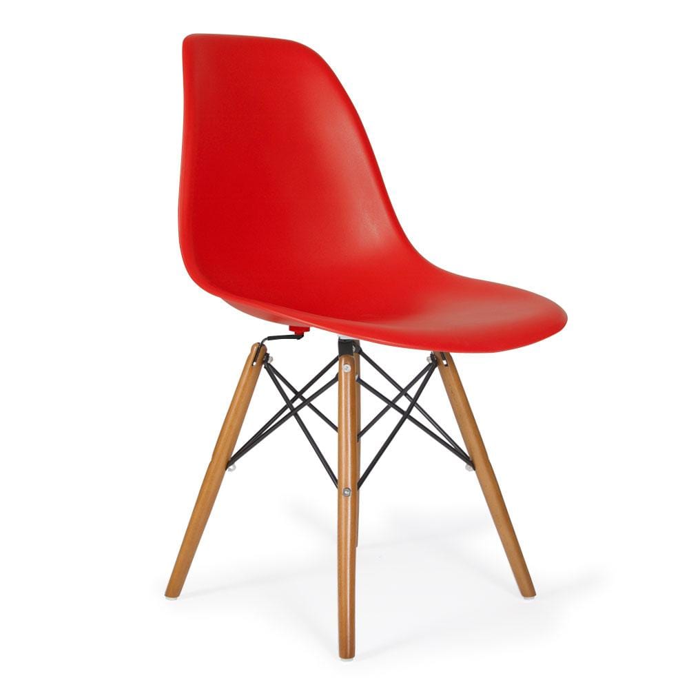 Reproduction Eiffel DSW, chaise à dîner, en polypropylène, bois et métal,  rouge, noyer