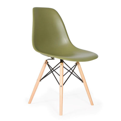 Reproduction Eiffel DSW, chaise à dîner, en polypropylène, bois et métal,  vert kaki, naturel