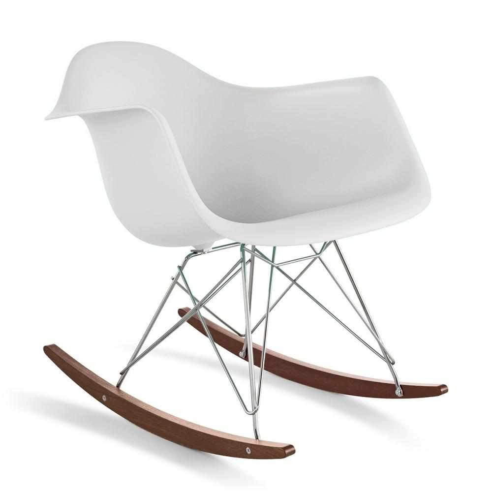 Reproduction Eiffel RAR, chaise berçante, en polypropylène, bois et métal,  blanc, noyer chrome