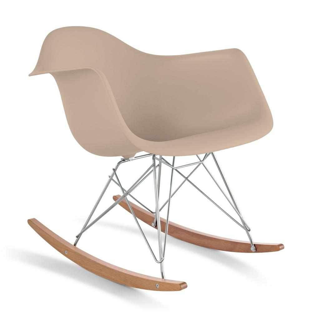 Reproduction Eiffel RAR, chaise berçante, en polypropylène, bois et métal,  beige, frêne chrome