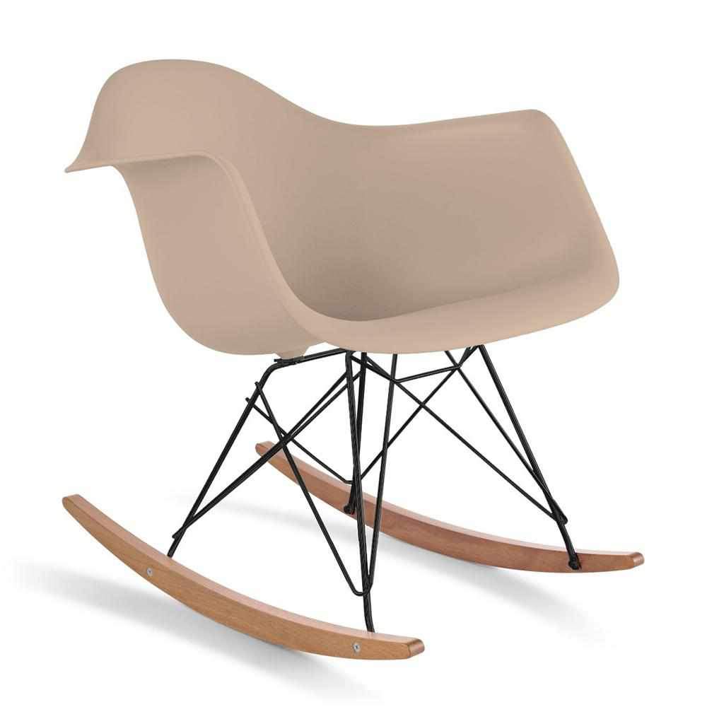 Reproduction Eiffel RAR, chaise berçante, en polypropylène, bois et métal,  beige, frêne noir