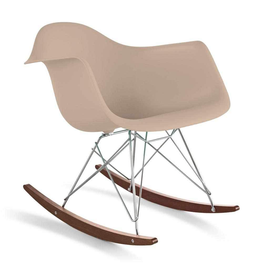Reproduction Eiffel RAR, chaise berçante, en polypropylène, bois et métal,  beige, noyer chrome