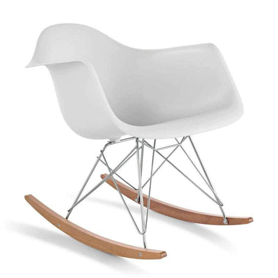 Reproduction Eiffel RAR, chaise berçante, en polypropylène, bois et métal,  blanc, frêne chrome