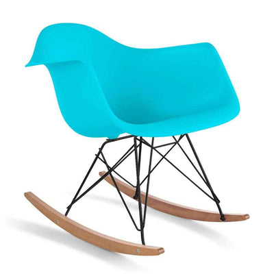 Reproduction Eiffel RAR, chaise berçante, en polypropylène, bois et métal,  bleu aqua, frêne noir