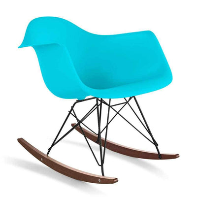 Reproduction Eiffel RAR, chaise berçante, en polypropylène, bois et métal,  bleu aqua, noyer noir