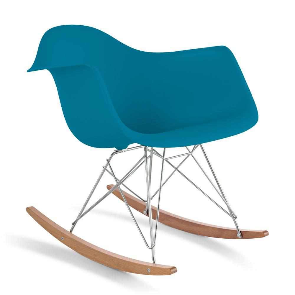 Reproduction Eiffel RAR, chaise berçante, en polypropylène, bois et métal,  bleu ardoise, frêne chrome