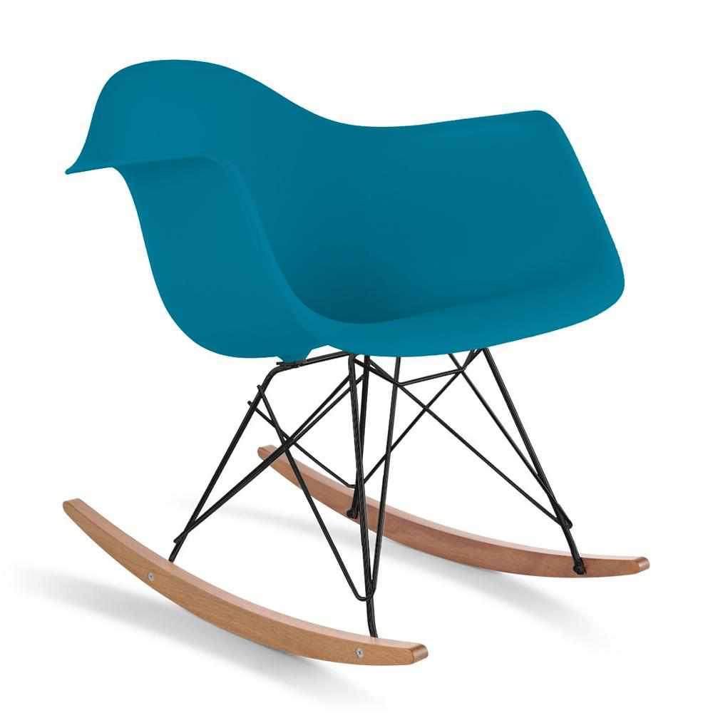 Reproduction Eiffel RAR, chaise berçante, en polypropylène, bois et métal,  bleu ardoise, frêne noir