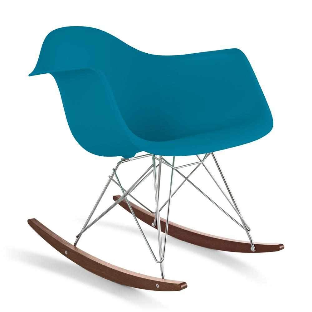 Reproduction Eiffel RAR, chaise berçante, en polypropylène, bois et métal,  bleu ardoise, noyer chrome
