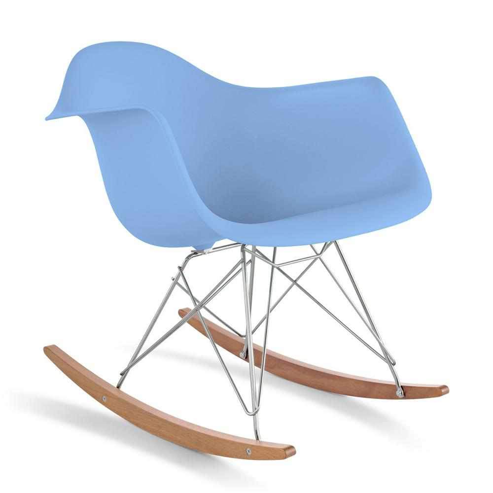 Reproduction Eiffel RAR, chaise berçante, en polypropylène, bois et métal,  bleu lavande, frêne chrome