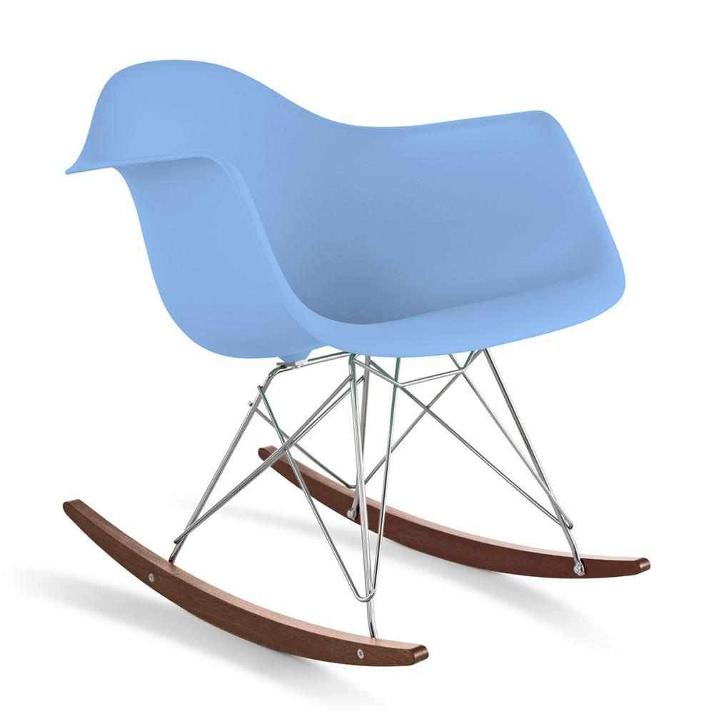 Reproduction Eiffel RAR, chaise berçante, en polypropylène, bois et métal,  bleu lavande, noyer chrome