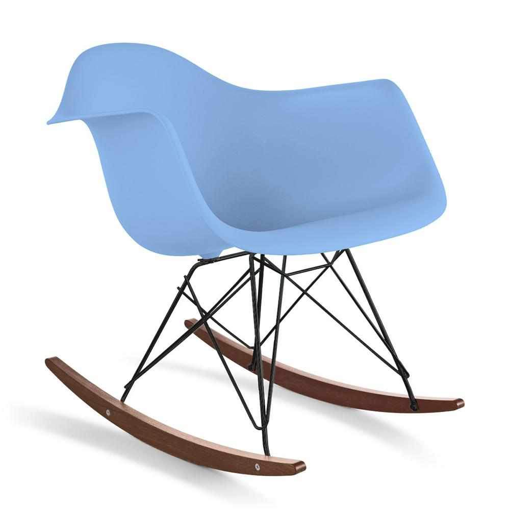 Reproduction Eiffel RAR, chaise berçante, en polypropylène, bois et métal,  bleu lavande, noyer noir