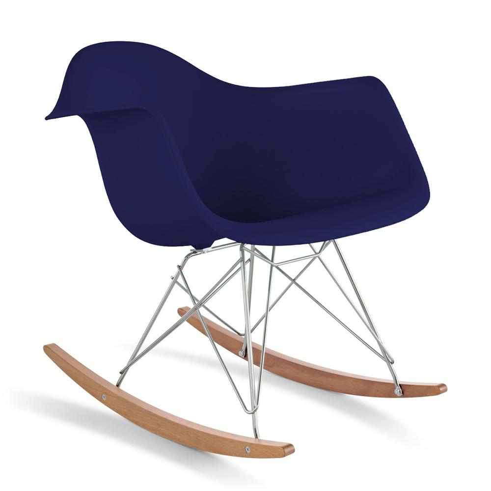 Reproduction Eiffel RAR, chaise berçante, en polypropylène, bois et métal,  bleu marine, frêne chrome