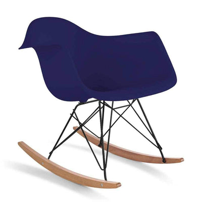 Reproduction Eiffel RAR, chaise berçante, en polypropylène, bois et métal,  bleu marine, frêne noir