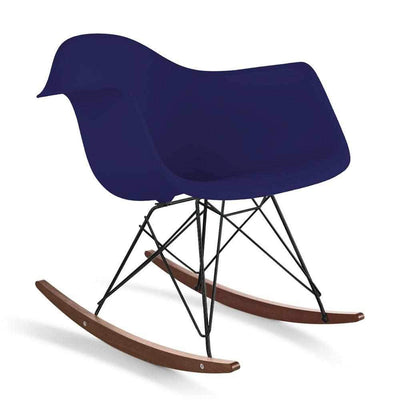 Reproduction Eiffel RAR, chaise berçante, en polypropylène, bois et métal,  bleu marine, noyer noir