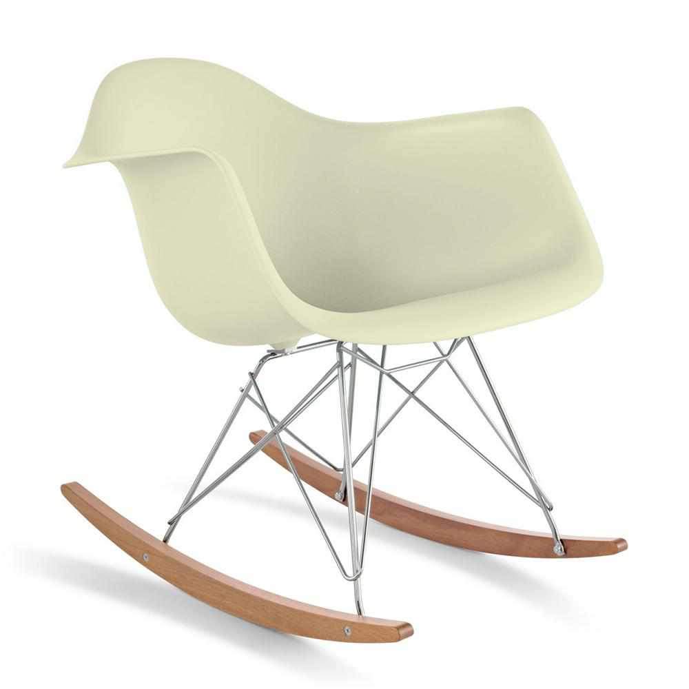 Reproduction Eiffel RAR, chaise berçante, en polypropylène, bois et métal,  crème, frêne chrome