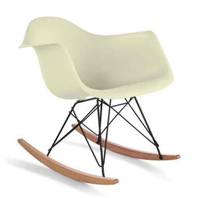 Reproduction Eiffel RAR, chaise berçante, en polypropylène, bois et métal,  crème, frêne noir