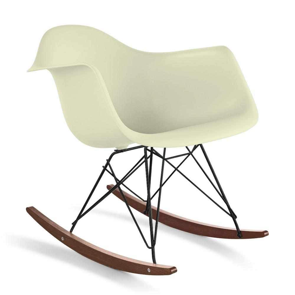 Reproduction Eiffel RAR, chaise berçante, en polypropylène, bois et métal,  crème, noyer noir