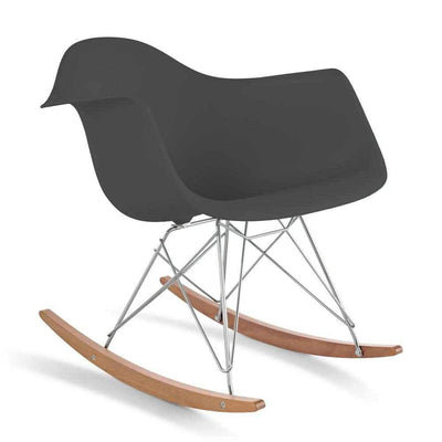 Reproduction Eiffel RAR, chaise berçante, en polypropylène, bois et métal,  gris foncé, frêne chrome