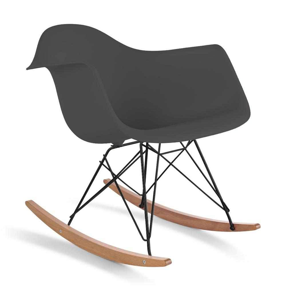Reproduction Eiffel RAR, chaise berçante, en polypropylène, bois et métal,  gris foncé, frêne noir